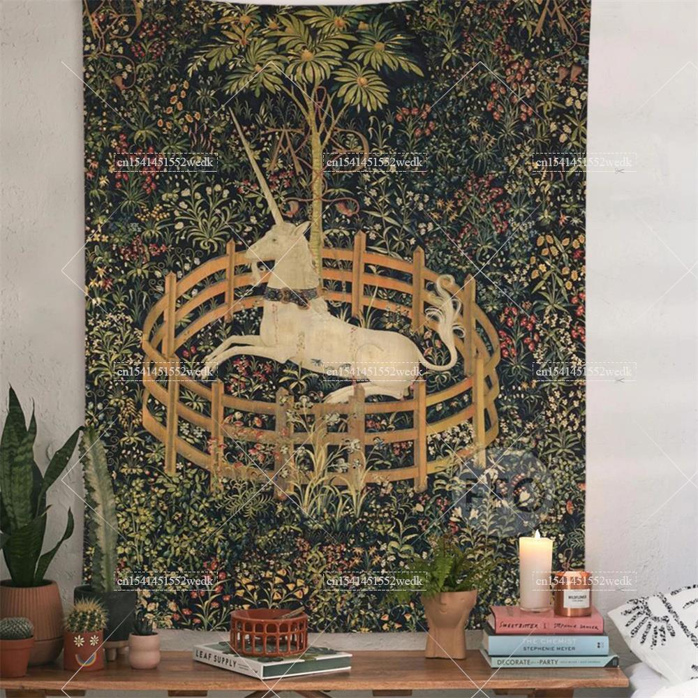Home Office Yoga Room - The Unicorn In straight Wall Tapestry