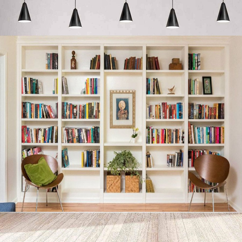 Home Office Zoom Background Free - Sfondo Fotografico Libreria Bianca, Banner per